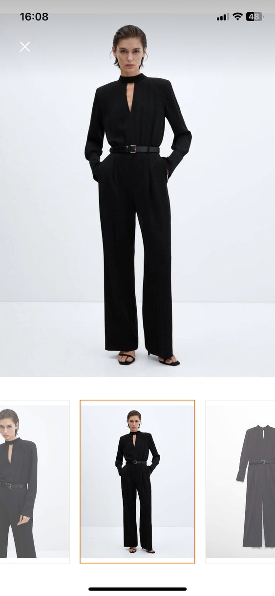 Siyah V Yakalı Kemerli Tulum - Görsel 3