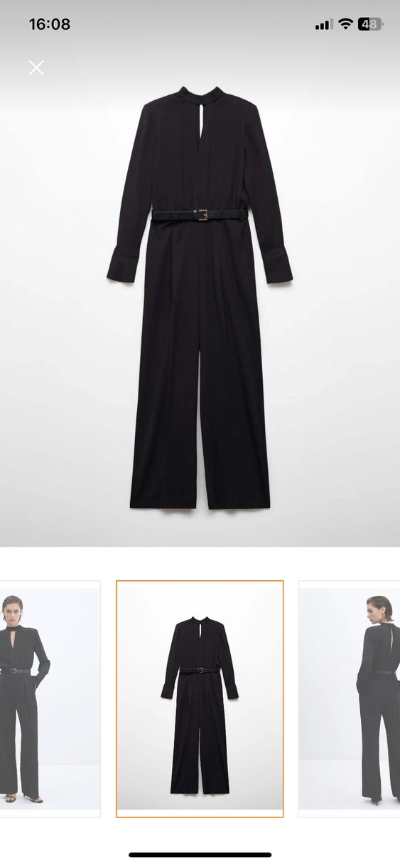 Siyah V Yakalı Kemerli Tulum - Görsel 4