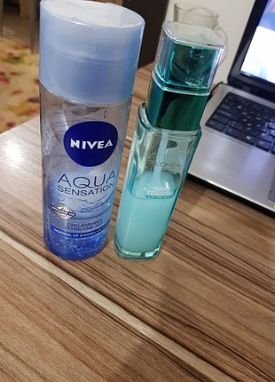 Far paleti ve Nivea aqua sensation temizleme jeli ve loreal pari