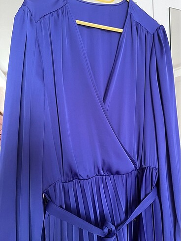 44 Beden mavi Renk M&S Saten Elbise