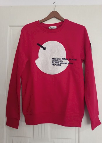 Moncler Kirmizi Sweatshirt Yuvarlak Yaka Rahat Kesim