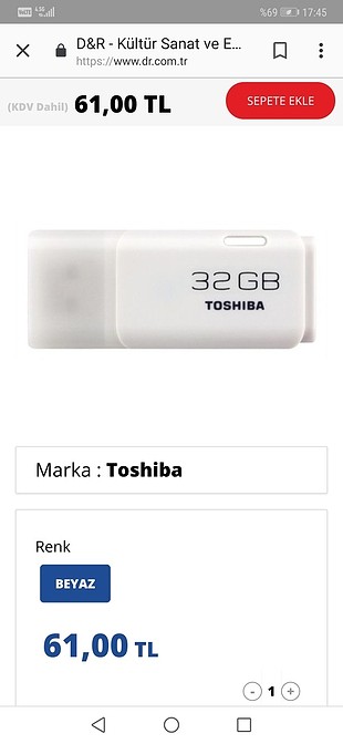 Toshıba 32 gb flash bellek 