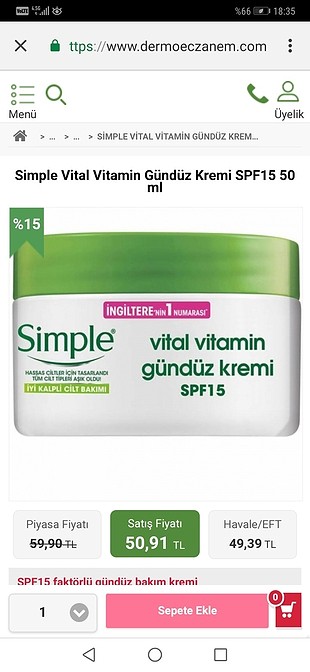 SİMPLE gündüz kremi 50ML