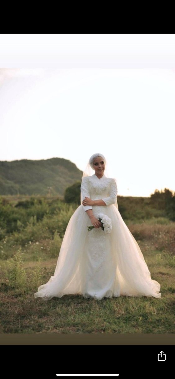 Bohem Beyaz Uzun Kollu Denizkızı Gelinlik - Görsel 4