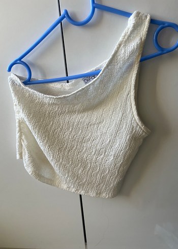 Defacto Ekru Dokulu Kolsuz Crop Top
