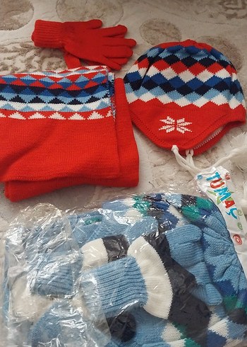 Çocuk Örgü Bere, Atkı ve Eldiven Seti - Görsel 2