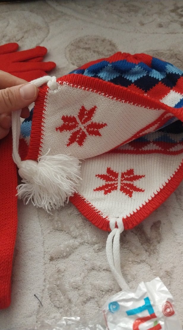 Çocuk Örgü Bere, Atkı ve Eldiven Seti - Görsel 3