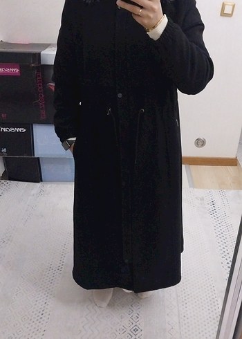 Kürklü Siyah Kadın Kışlık kaşe kaban Mont - Görsel 5