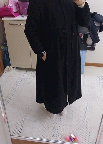 Kürklü Siyah Kadın Kışlık kaşe kaban Mont - Görsel 3