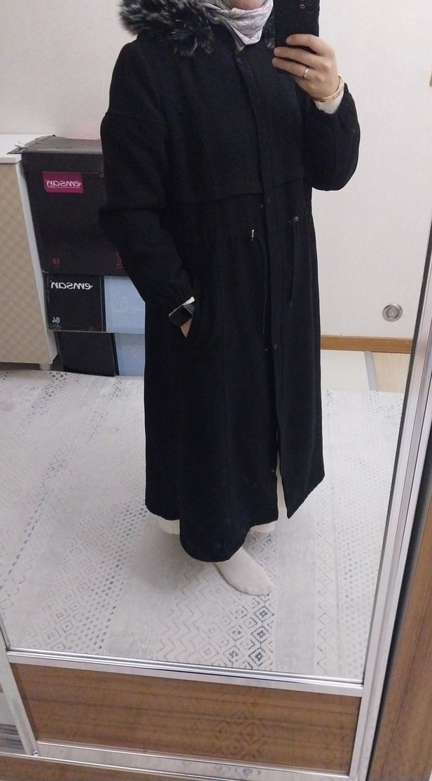 Kürklü Siyah Kadın Kışlık kaşe kaban Mont - Görsel 2