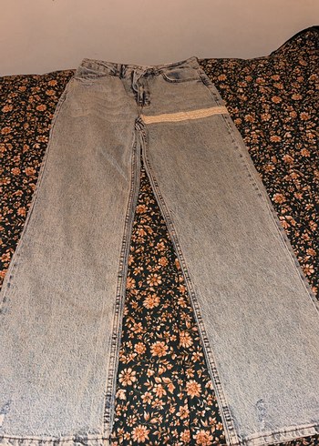 Zara Acik Mavi Yikamali Genis Paca Jean