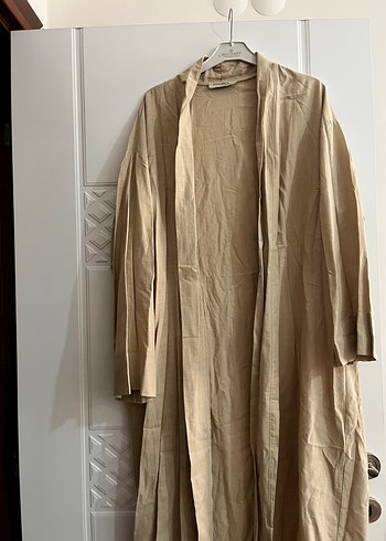 Bej Uzun Kollu Kadın Uzun Boy Kimono - Görsel 2