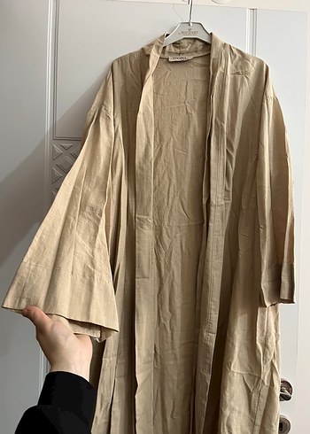 Bej Uzun Kollu Kadın Uzun Boy Kimono - Görsel 4