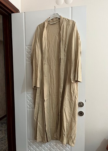 Bej Uzun Kollu Kadın Uzun Boy Kimono - Görsel 3