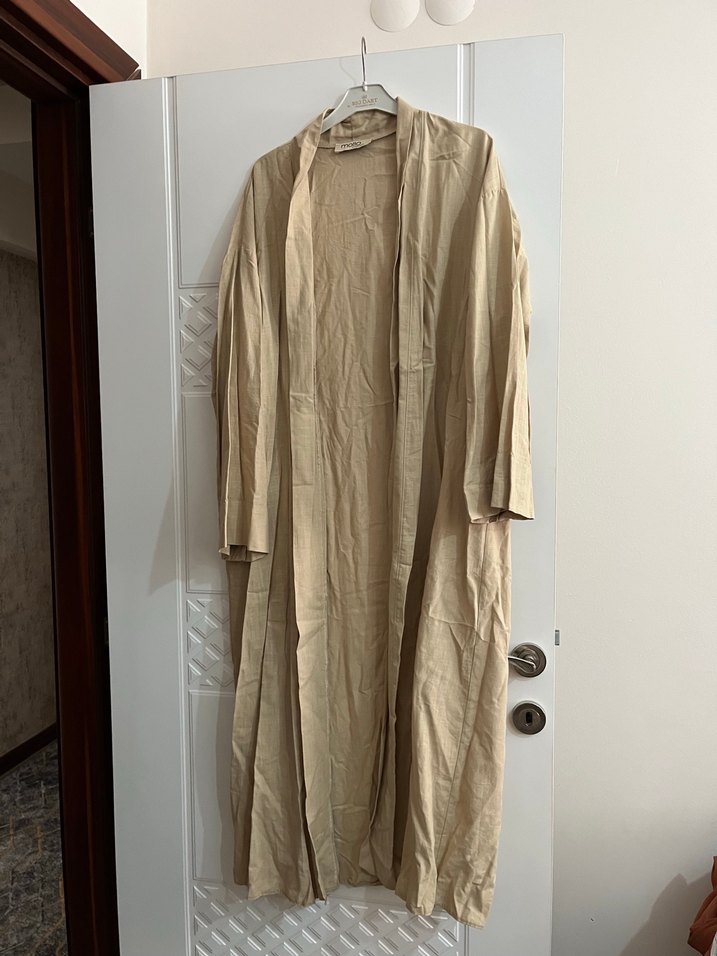 Bej Uzun Kollu Kadın Uzun Boy Kimono - Görsel 3