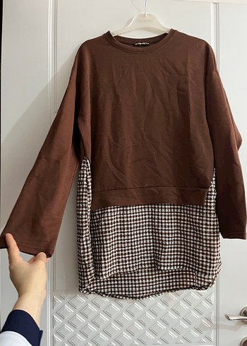 Kahverengi Uzun Kollu Salaş Tunik - Görsel 2