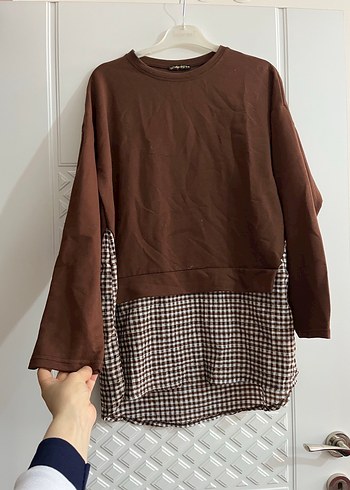 Kahverengi Uzun Kollu Salaş Tunik - Görsel 3