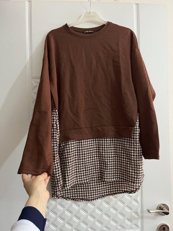 Kahverengi Uzun Kollu Salaş Tunik - Görsel 3