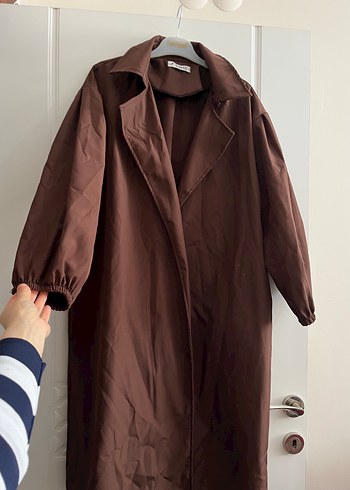 Kadın Kahverengi Uzun Keten Trençkot - Görsel 3