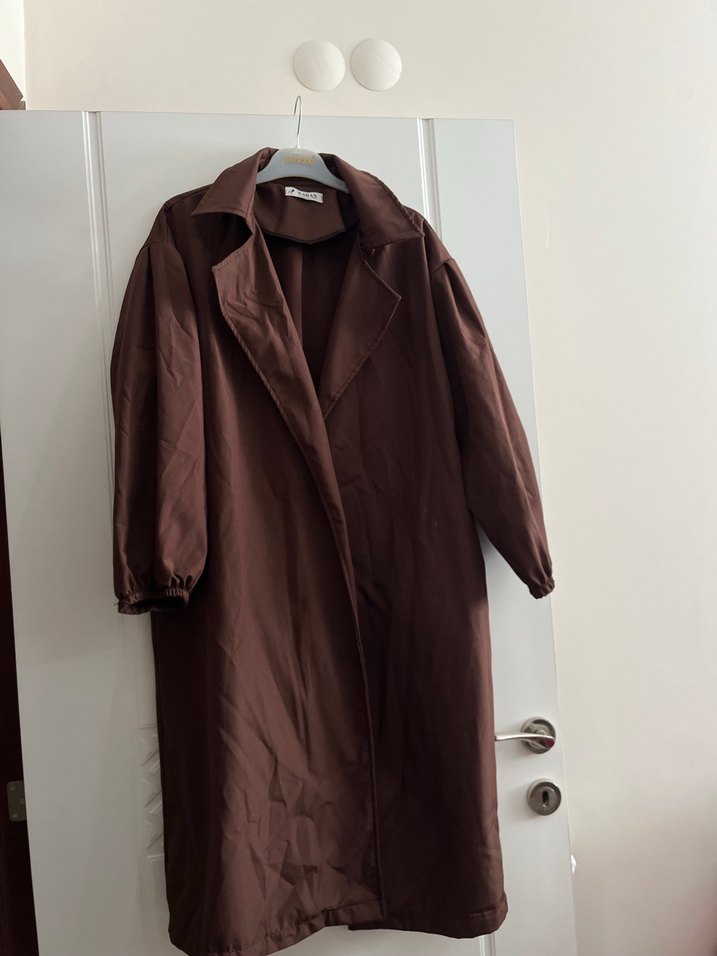 Kadın Kahverengi Uzun Keten Trençkot - Görsel 4