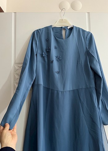 Mavi Nakışlı Uzun Salaş Kadın tunık - Görsel 4