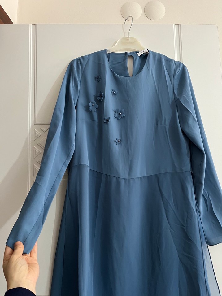 Mavi Nakışlı Uzun Salaş Kadın tunık - Görsel 4