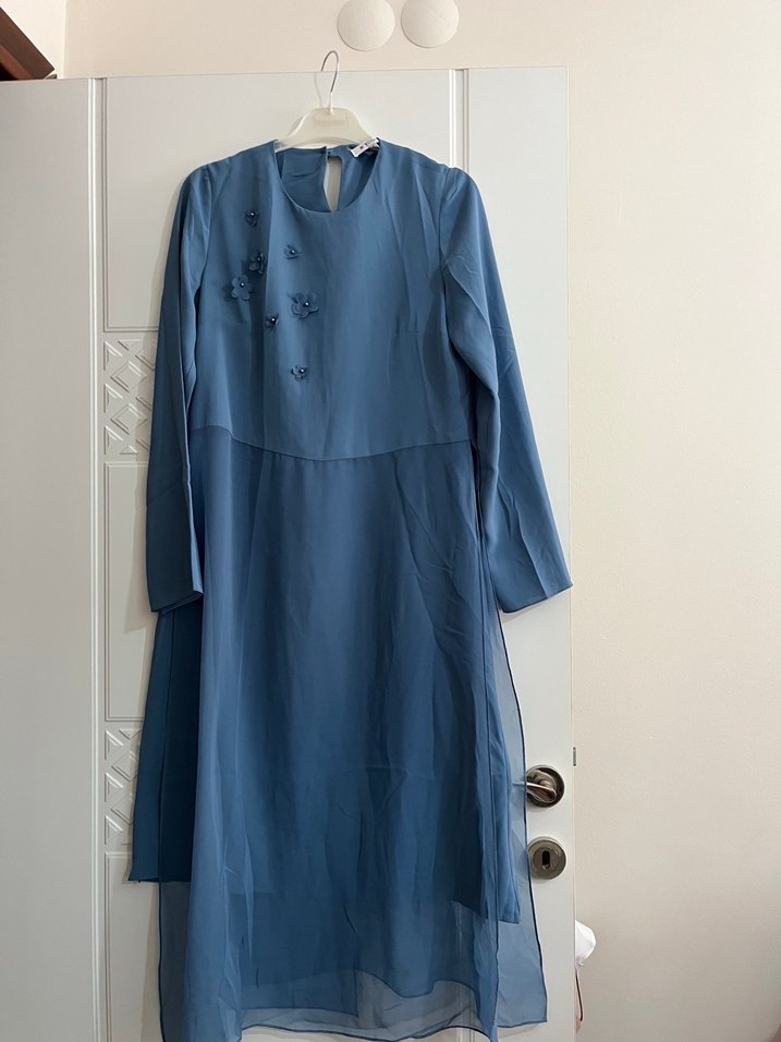 Mavi Nakışlı Uzun Salaş Kadın tunık - Görsel 2