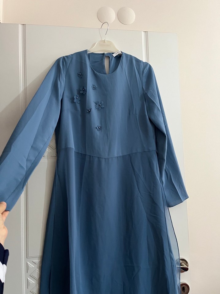 Mavi Nakışlı Uzun Salaş Kadın tunık - Görsel 3