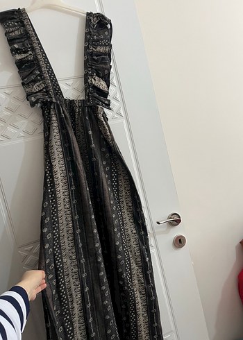 Bohem Siyah Uzun Askılı Elbise - Görsel 2