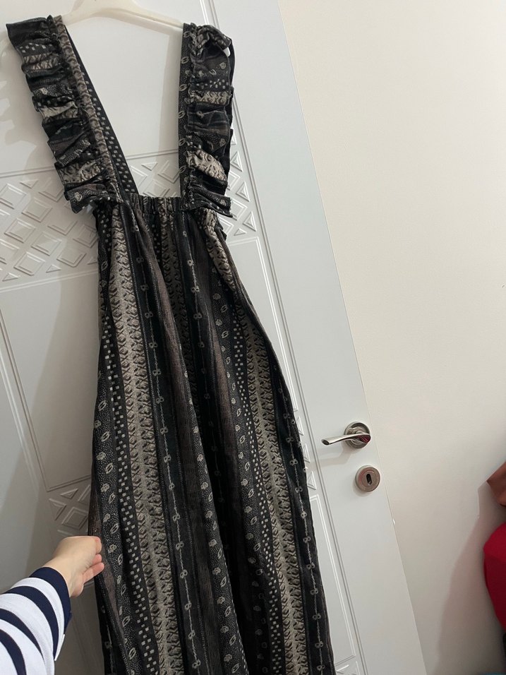 Bohem Siyah Uzun Askılı Elbise - Görsel 2