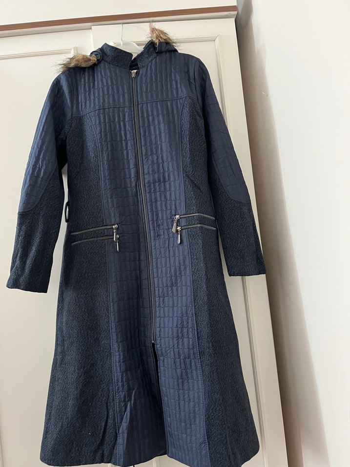 Lacivert Kadın Uzun Denim Ceket - Görsel 4