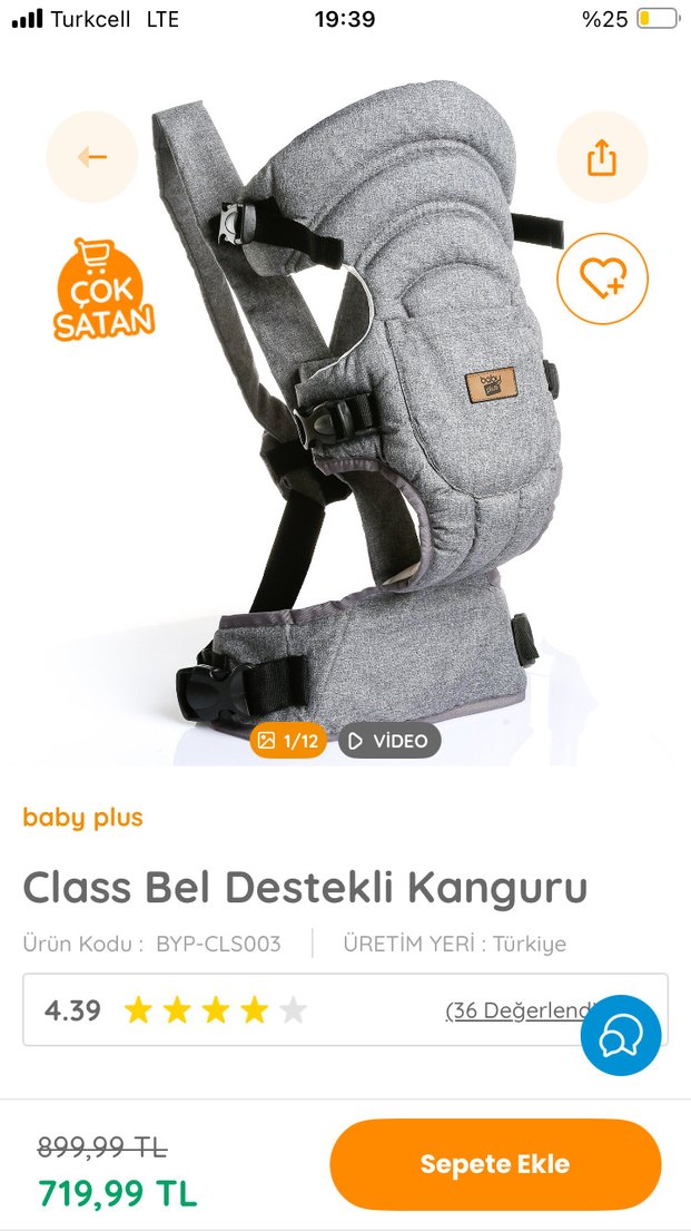 Baby Plus Class Bel Destekli Gri Bebek Taşıyıcı Kanguru - Görsel 3