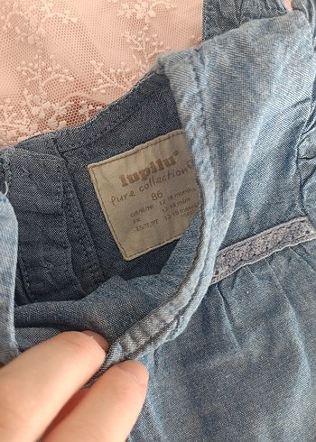 HelloBaby Kız Çocuk Pembe Dantel Detaylı Kot Elbise