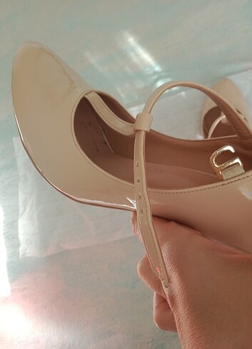 Pudra rengi topuklu ayakkabı  - Görsel 6