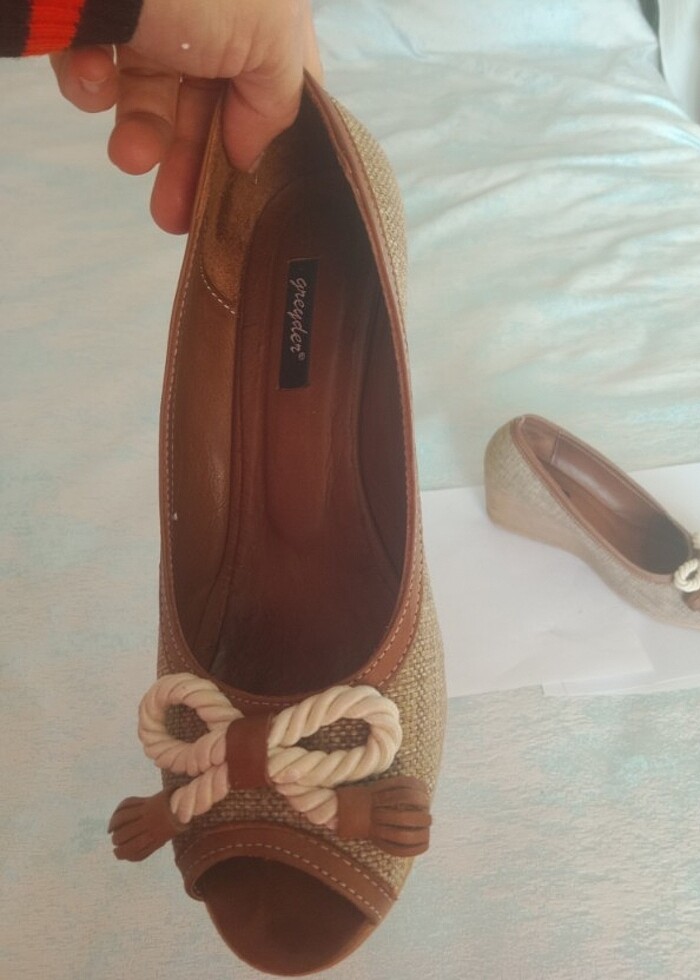 Greyder deri yazlık dolgu topuk ayakkabı - Görsel 2