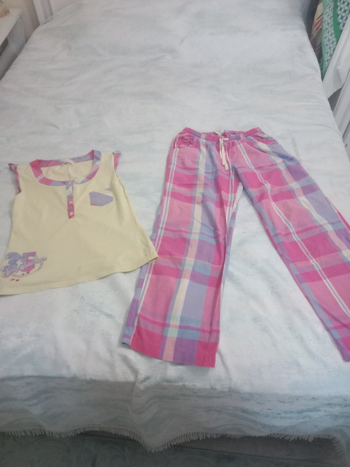 Pembe Sarı yüzde yüz Pamuk relax mode pijama takımı - Görsel 2