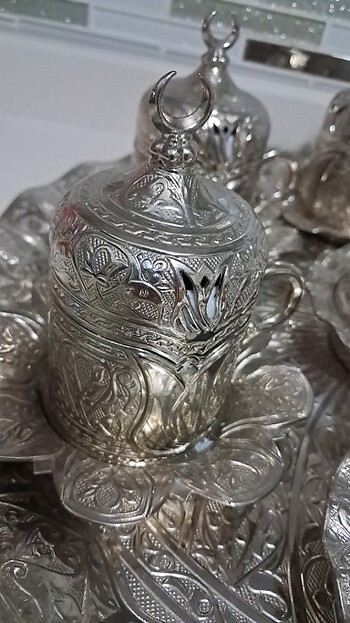 Beden Gümüş KAPAKLI KAHVE Fincanı Seti