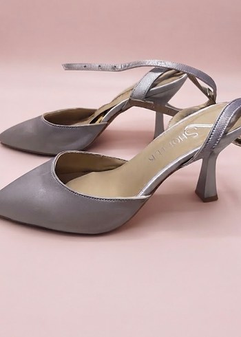 Diğer Sik Gri Slingback Topuklu Ayakkabi