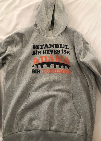 Erkek Gri Kapüşonlu Baskılı Sweatshirt