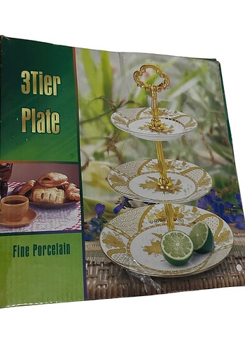 Altın Renkli Etnik Desenli 3 Katlı Servis Tabağı - Görsel 3