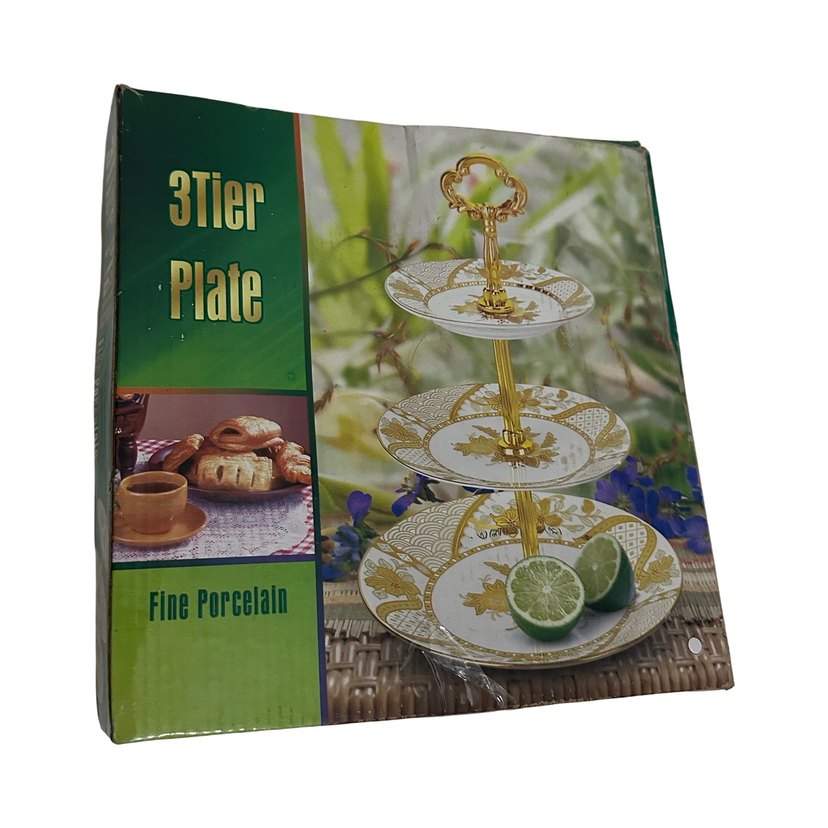 Altın Renkli Etnik Desenli 3 Katlı Servis Tabağı - Görsel 3