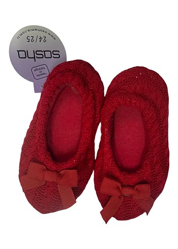 Kız Çocuk Kırmızı Örgü Ev Patiği 24 no - Görsel 4