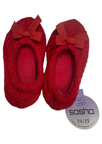 Kız Çocuk Kırmızı Örgü Ev Patiği 24 no - Görsel 3