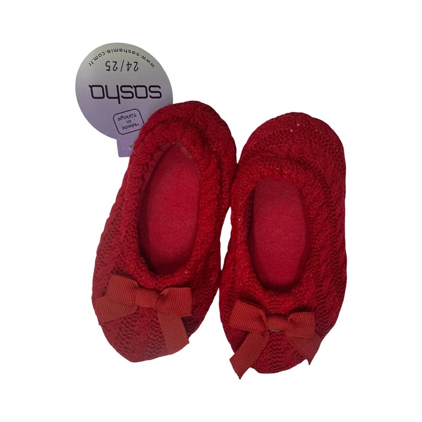 Kız Çocuk Kırmızı Örgü Ev Patiği 24 no - Görsel 4
