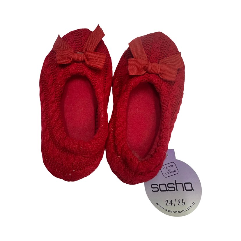Kız Çocuk Kırmızı Örgü Ev Patiği 24 no - Görsel 3