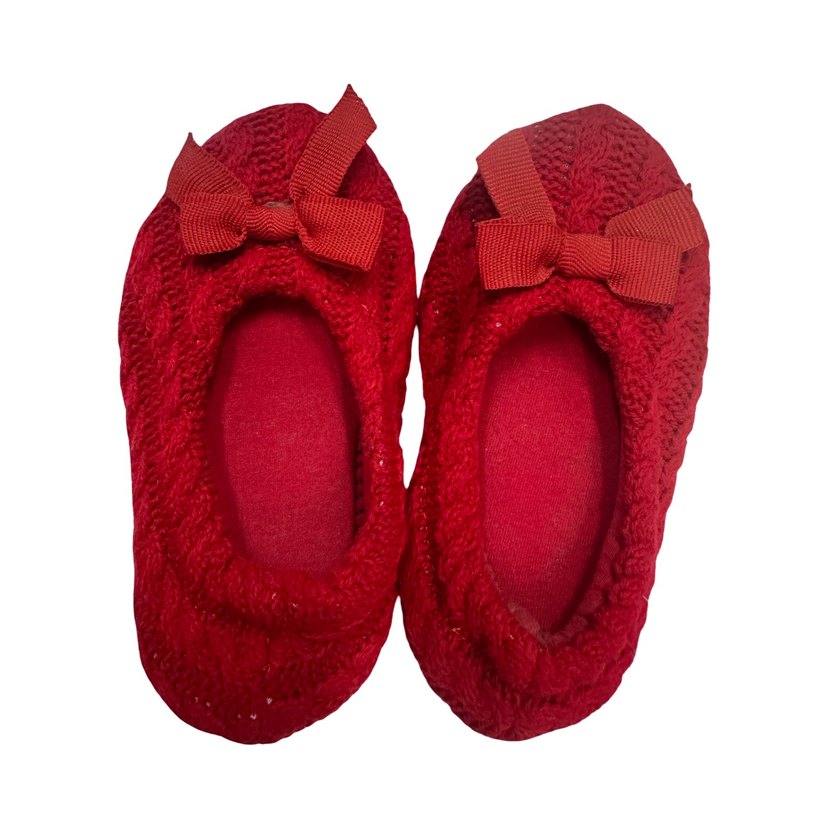 Kız Çocuk Kırmızı Örgü Ev Patiği 24 no - Görsel 2