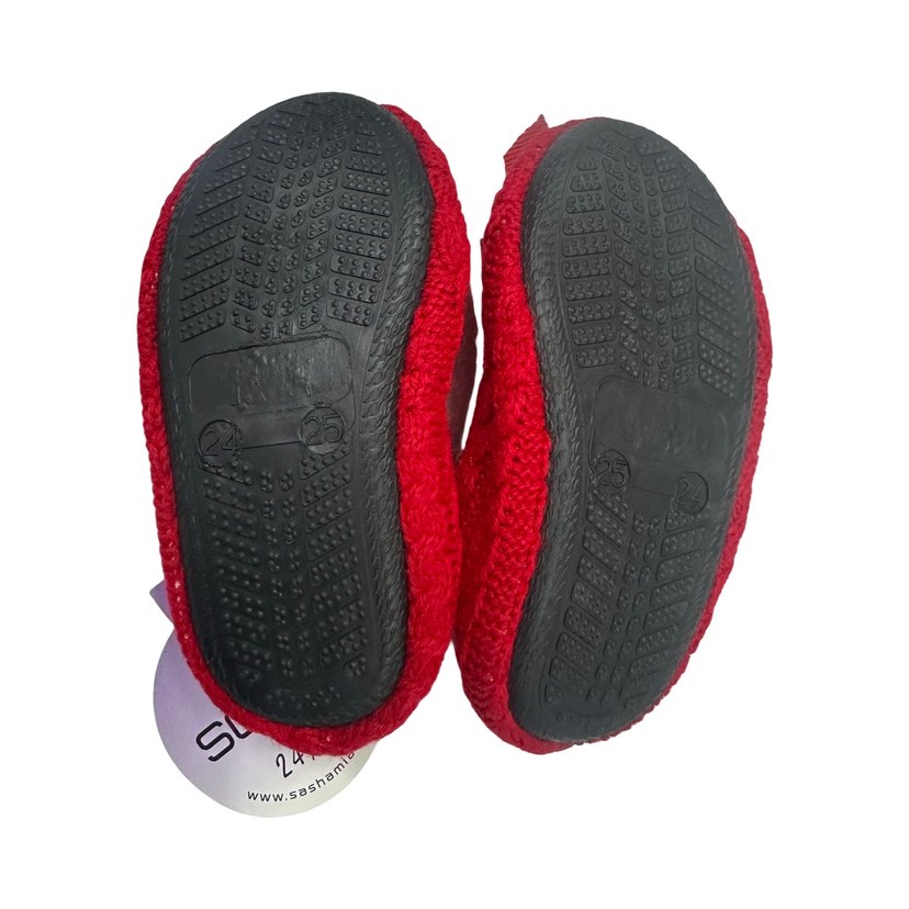 Kız Çocuk Kırmızı Örgü Ev Patiği 24 no - Görsel 5