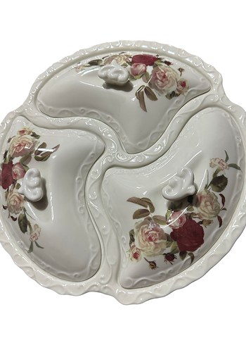 Çiçek Desenli Bölmeli Kapaklı Porselen Çerezlik - Görsel 2