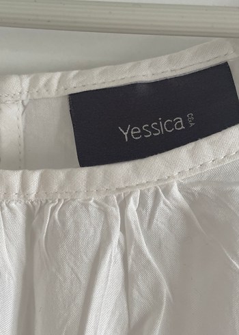 Drapeli Kısa Kollu Beyaz Keten Bluz - Görsel 3