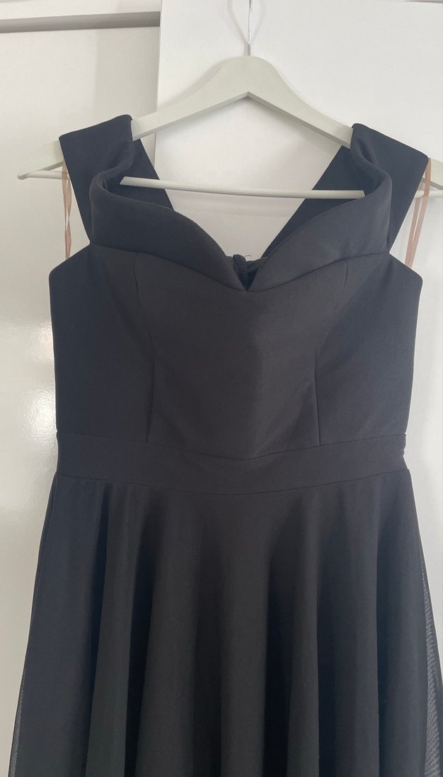 Siyah Drapeli Gotik Midi Abiye Elbise - Görsel 2